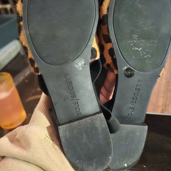 SOLE SOCIETY Kaniesa Leopard Cow Hair Pointed Toe Flats. Black/Tan Size 7.5 - Picture 6 of 9